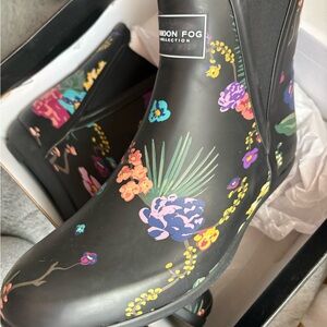 London Fog Black Floral Ankle Rain Boots
